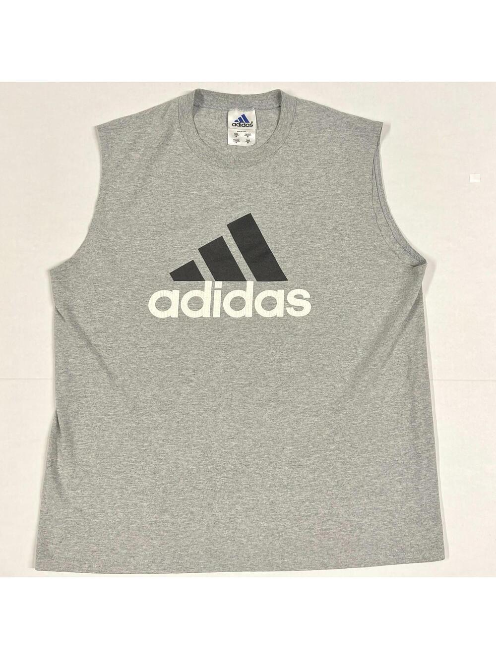 Vintage Adidas Sleeveless Shirt Muscle Tee Gray Sz M Made In USA Distressed